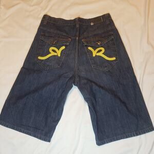 Rocawear Baggy Denim Shorts Men’s Yellow Embroidered Y2K Hip Hop Size 34